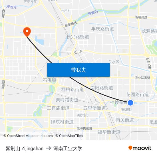 紫荆山 Zijingshan to 河南工业大学 map