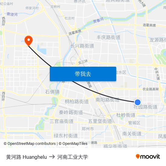 黄河路 Huanghelu to 河南工业大学 map