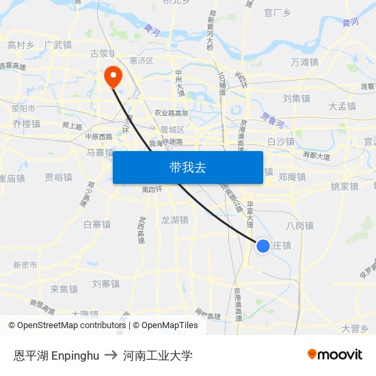 恩平湖 Enpinghu to 河南工业大学 map