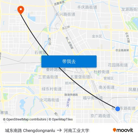 城东南路 Chengdongnanlu to 河南工业大学 map