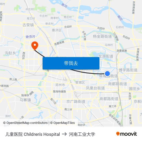 儿童医院 Children's Hospital to 河南工业大学 map