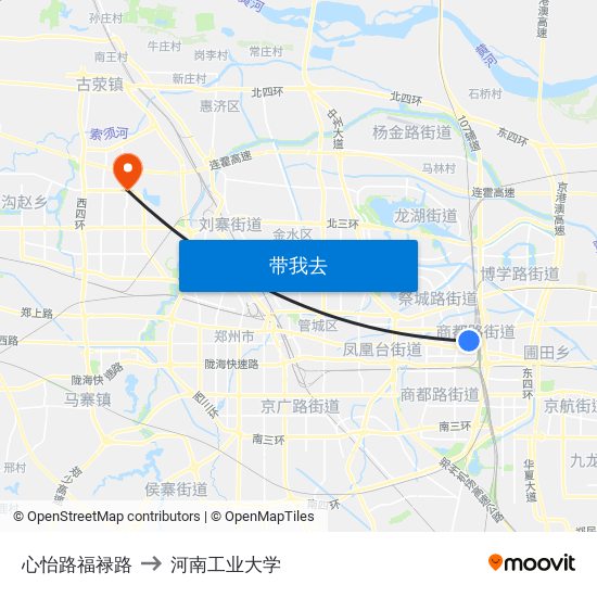 心怡路福禄路 to 河南工业大学 map