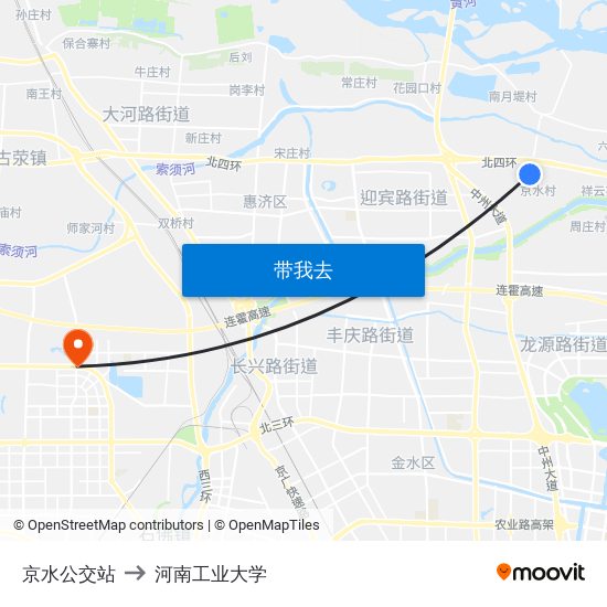 京水公交站 to 河南工业大学 map