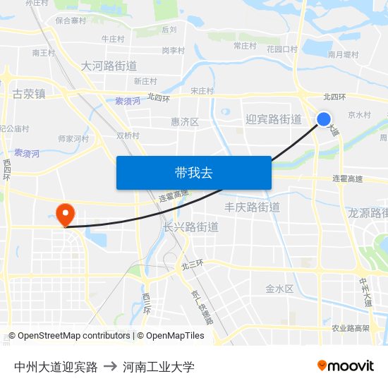 中州大道迎宾路 to 河南工业大学 map