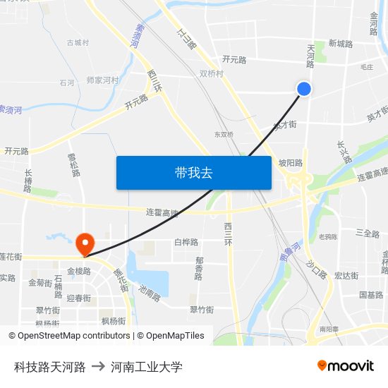 科技路天河路 to 河南工业大学 map
