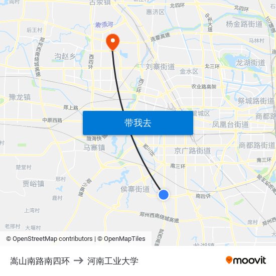 嵩山南路南四环 to 河南工业大学 map