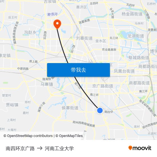 南四环京广路 to 河南工业大学 map