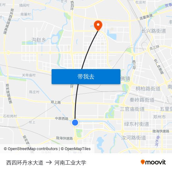 西四环丹水大道 to 河南工业大学 map