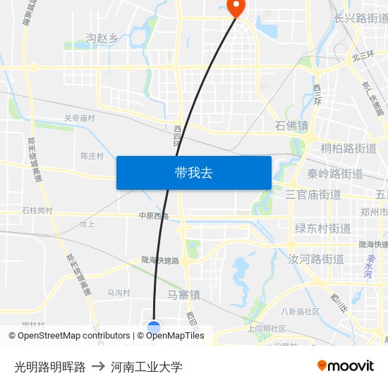 光明路明晖路 to 河南工业大学 map