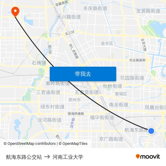 航海东路公交站 to 河南工业大学 map