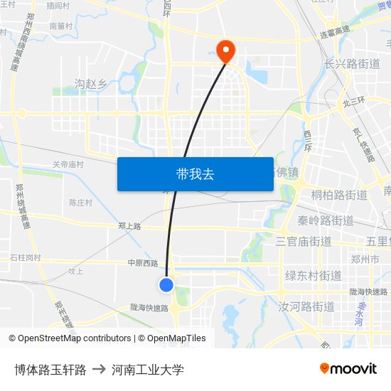 博体路玉轩路 to 河南工业大学 map