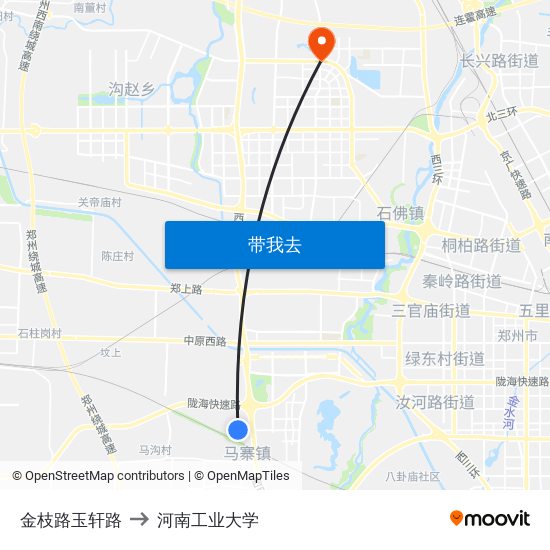 金枝路玉轩路 to 河南工业大学 map