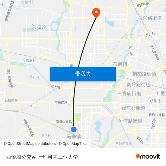 西悦城公交站 to 河南工业大学 map