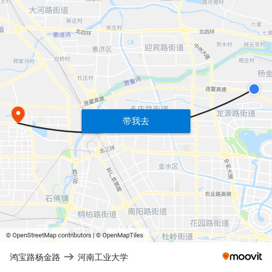 鸿宝路杨金路 to 河南工业大学 map