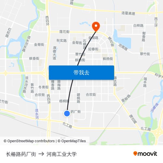 长椿路药厂街 to 河南工业大学 map