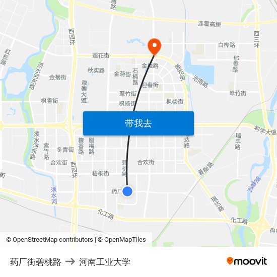 药厂街碧桃路 to 河南工业大学 map