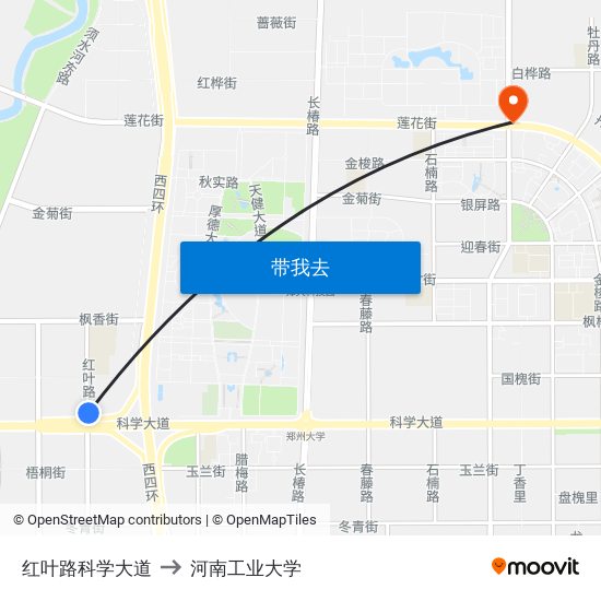 红叶路科学大道 to 河南工业大学 map