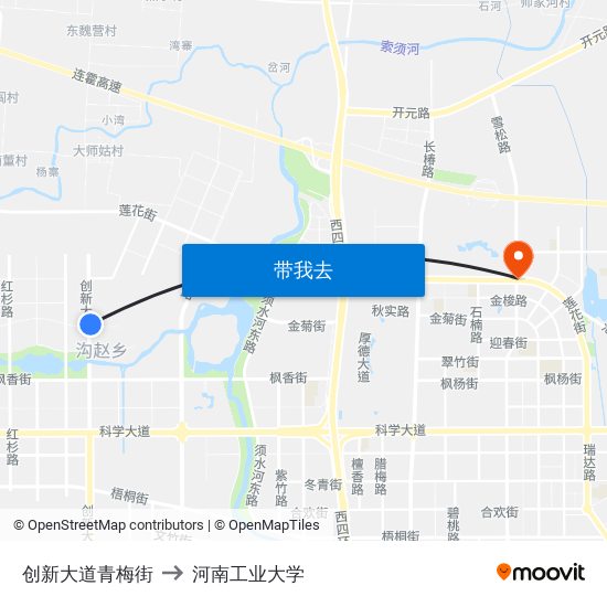 创新大道青梅街 to 河南工业大学 map