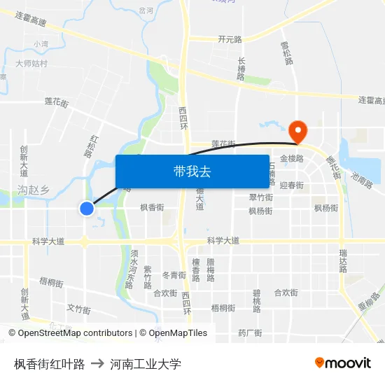 枫香街红叶路 to 河南工业大学 map