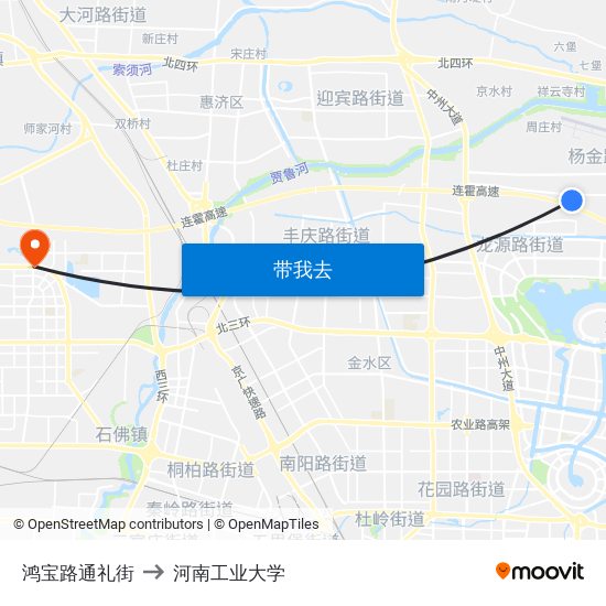 鸿宝路通礼街 to 河南工业大学 map