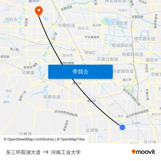 东三环双湖大道 to 河南工业大学 map