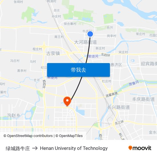 绿城路牛庄 to Henan University of Technology map