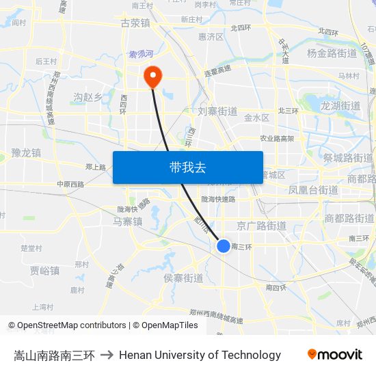 嵩山南路南三环 to Henan University of Technology map