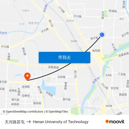 天河路苏屯 to Henan University of Technology map