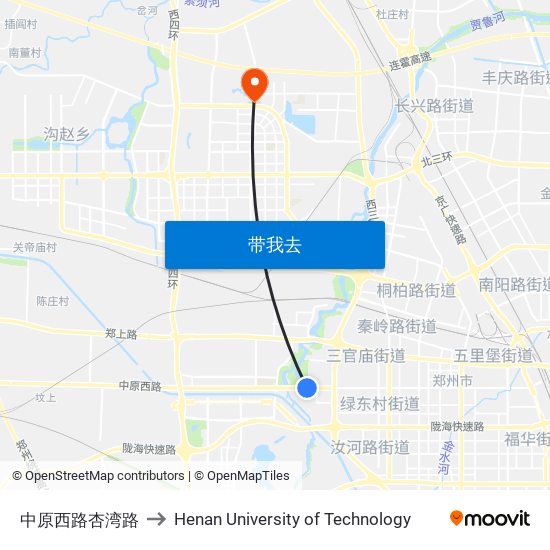 中原西路杏湾路 to Henan University of Technology map