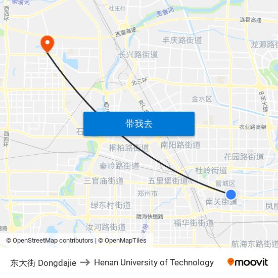 东大街 Dongdajie to Henan University of Technology map