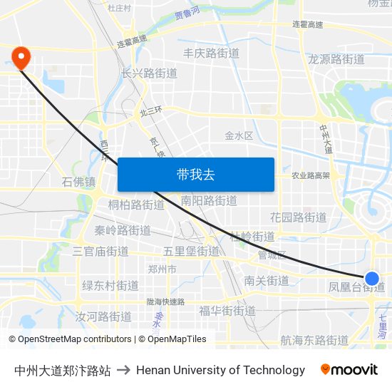 中州大道郑汴路站 to Henan University of Technology map