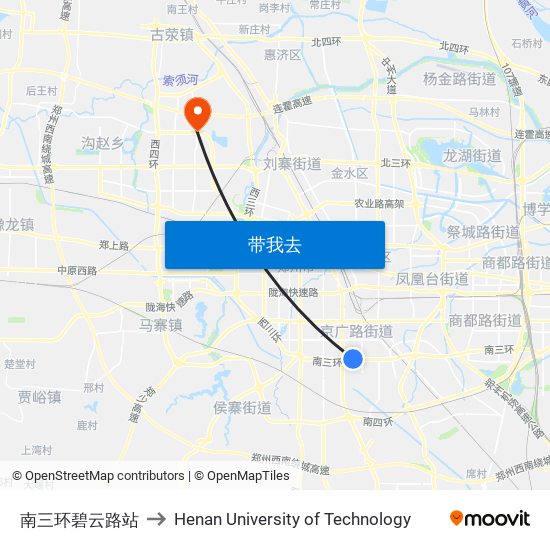 南三环碧云路站 to Henan University of Technology map