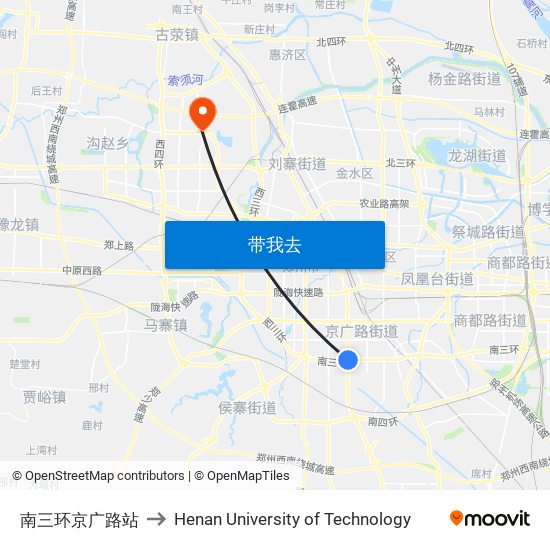 南三环京广路站 to Henan University of Technology map