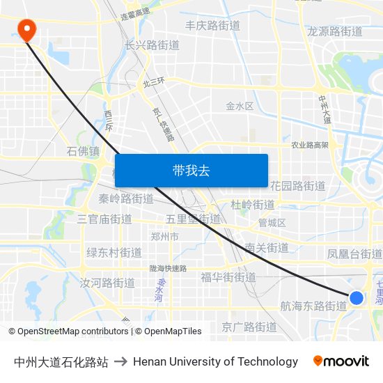 中州大道石化路站 to Henan University of Technology map