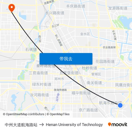 中州大道航海路站 to Henan University of Technology map