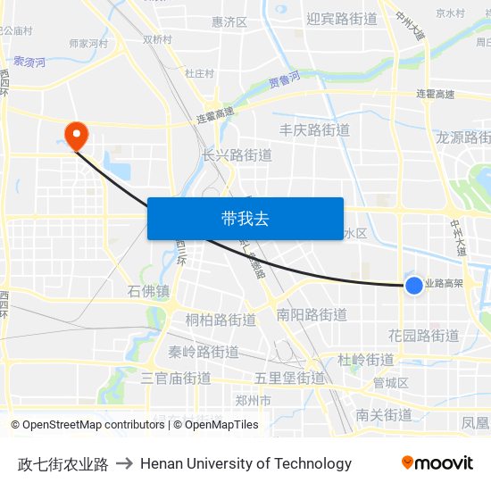 政七街农业路 to Henan University of Technology map