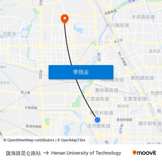 陇海路昆仑路站 to Henan University of Technology map
