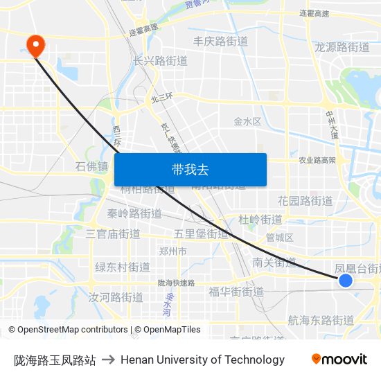 陇海路玉凤路站 to Henan University of Technology map