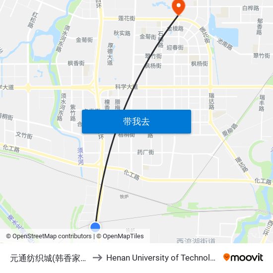 元通纺织城(韩香家纺) to Henan University of Technology map