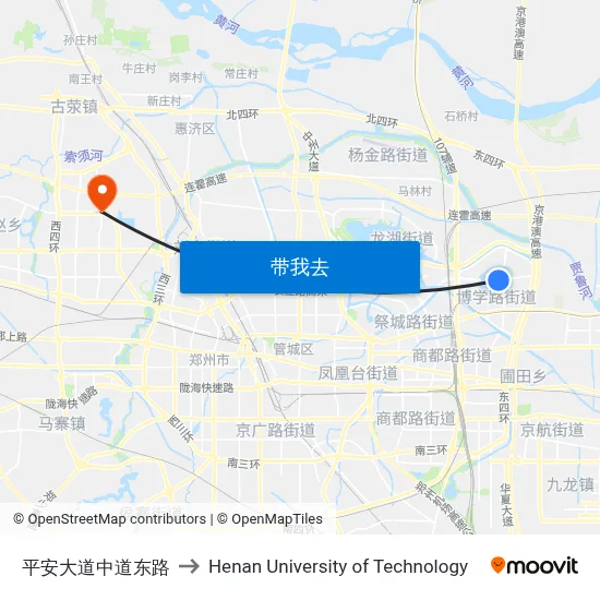 平安大道中道东路 to Henan University of Technology map