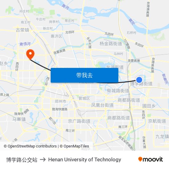 博学路公交站 to Henan University of Technology map