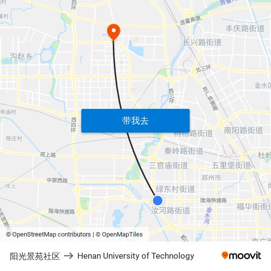 阳光景苑社区 to Henan University of Technology map