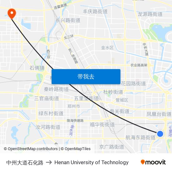 中州大道石化路 to Henan University of Technology map