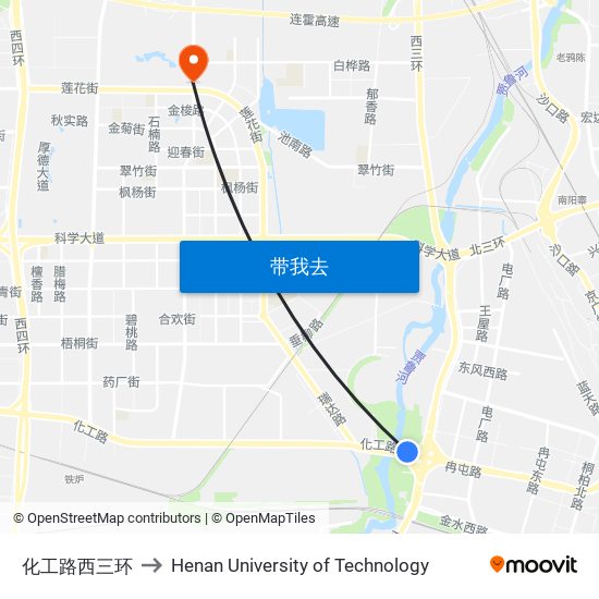 化工路西三环 to Henan University of Technology map