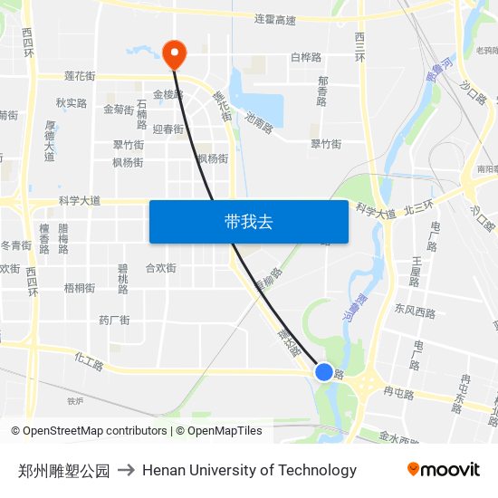 郑州雕塑公园 to Henan University of Technology map