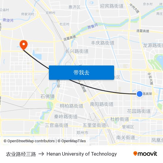 农业路经三路 to Henan University of Technology map