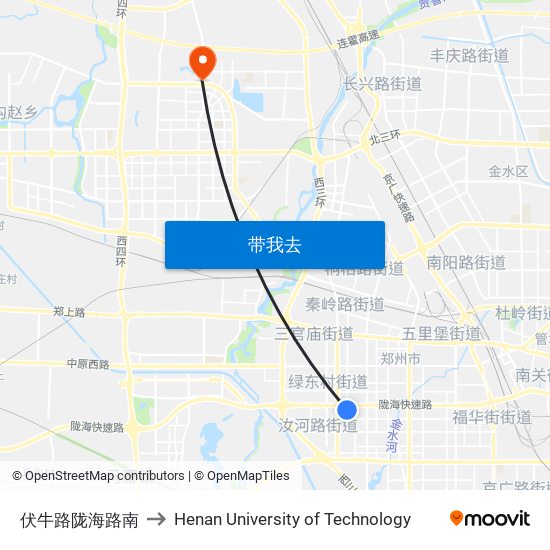 伏牛路陇海路南 to Henan University of Technology map