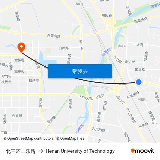 北三环丰乐路 to Henan University of Technology map