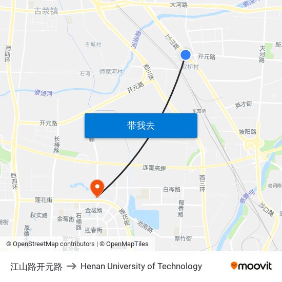 江山路开元路 to Henan University of Technology map