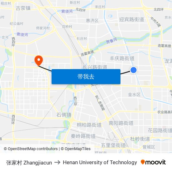 张家村 Zhangjiacun to Henan University of Technology map